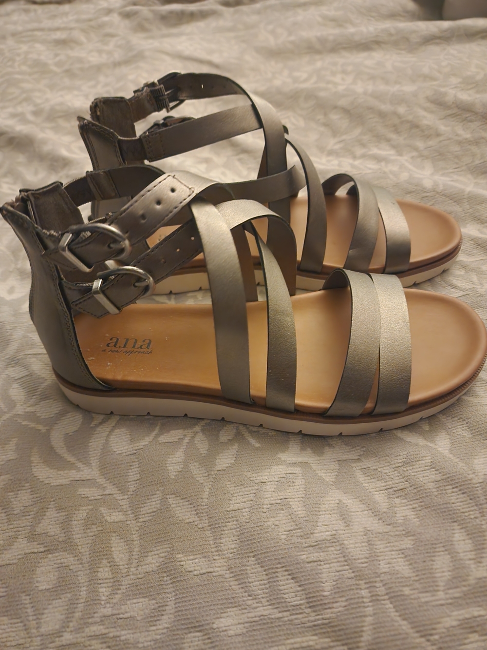 a.n.a Women’s Metallic Grey Strappy Sandals